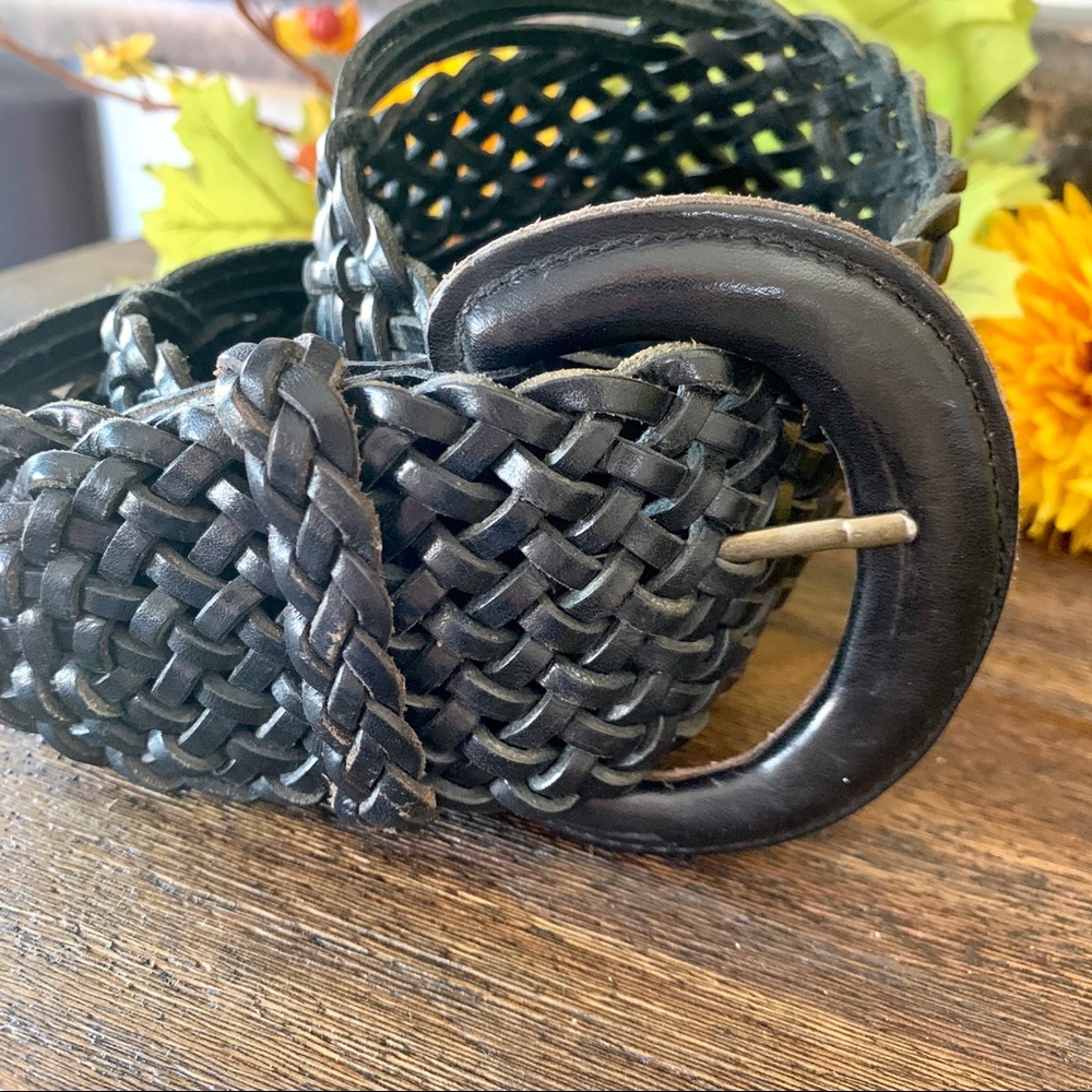 Express Black Leather Woven Belt